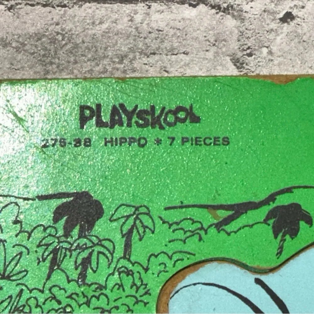 Playskool Vintage HIPPO Wooden 7 Pieces Puzzle Heavy Jigsaw Preschool COMPLETE